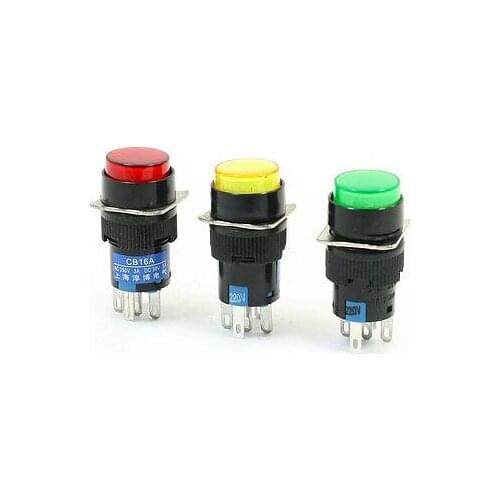 Momentary NO NC 5 Pin Neon Light Round Pushbutton Switch AC 220V