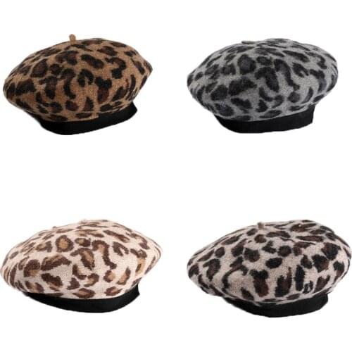 Fashion Leopard Style Wool Berets Cap Warm wool hat women warm beanies hats casual women solid adult cover head outdoor hats