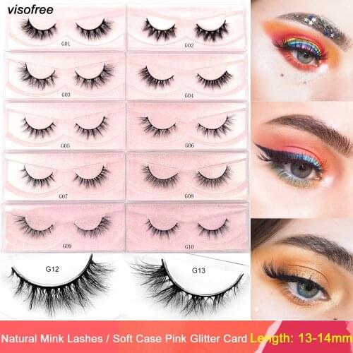 Visofree Mink Lashes 3D Short Mink Eyelashes Natural False Eyelashes Fake Lashes Makeup Mink Lashes Extension 13-14mm Eyelashes