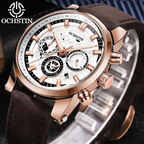 OCHSTIN Top Brand Luxury 2018 Men Watches Military Quartz-Watch Leather Sport Wristwatch Male Auto Date Clock Relogio Masculino