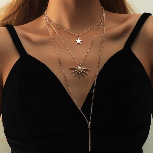 ORNAPEADIA 2021 New Korean Jewelry Fashion Pendant Necklace Star Pearl Bohemia Layered Necklaces for Girl Gift Wholesale