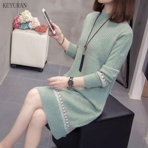 Autumn Winter Oversized Sweater Dress Women Loose Solid Knitted Pullovers Women Long Sleeve O-neck Korean Sweaters Female 2021