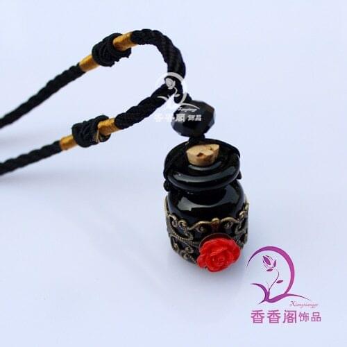1pc Murano Glass Perfume Bottle Necklace With Rose, Crystal trinket necklace pendant, Fragrance necklace vial