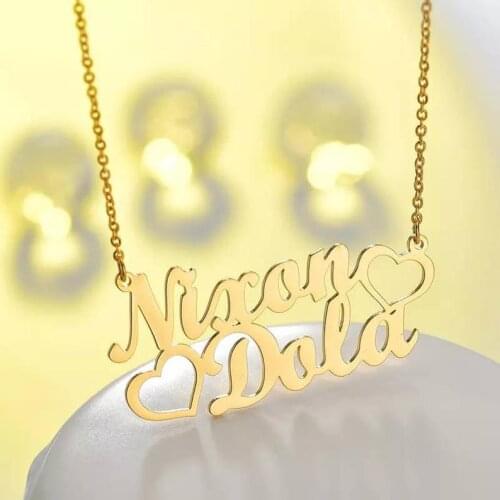 Personalized Custom Name Pendant Necklace Stainless Steel 2 Name Heart Necklace For Women Letter Gold Choker Necklace Love Gift