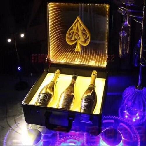 Customized Logo Rechargeable LED Ace of Spade Case Champagne Bottle Carrier For Wedding Night Club Party Lounge Bar