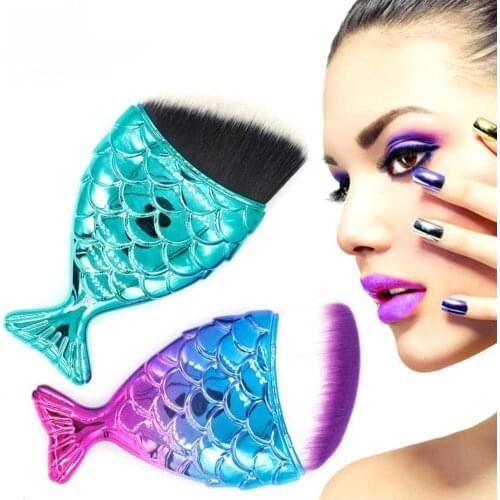 Pro 1 pcs Mermaid Cosmetic Powder Blush Wool Fiber Fish Shape Makeup Foundation Brush 5 Colors Makeup Tools Powder Brush