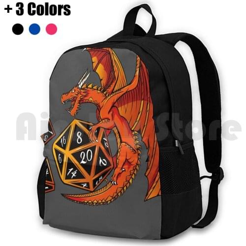 The Dice Dragon-D20 , D4 , D10 , & Outdoor Hiking Backpack Riding Climbing Sports Bag Pathfinder D20 Rpg Dnd Dragon Black Geek
