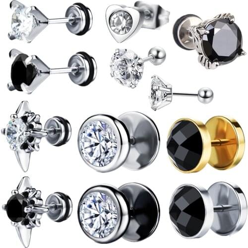 2021 New Black Zircon Small Stainless Steel Stud Earrings For Women Men Boy Punk Rock Hip Hop Ear Jewelry Accessories Earrings
