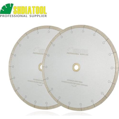 SHDIATOOL 2pcs/pk Dia 250mm/10" Diamond Cutting Disc Saw Blades with Hook Slot for Ceramic Tile Porcelain used for table saw