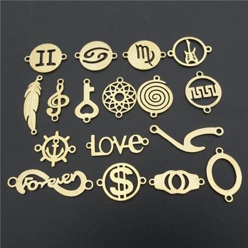 Real Gold Plated Stainless Steel Connectors Dollar Constellations Cufflinks Feather Guitar Helm Jewelry Making Component 50pcs/l