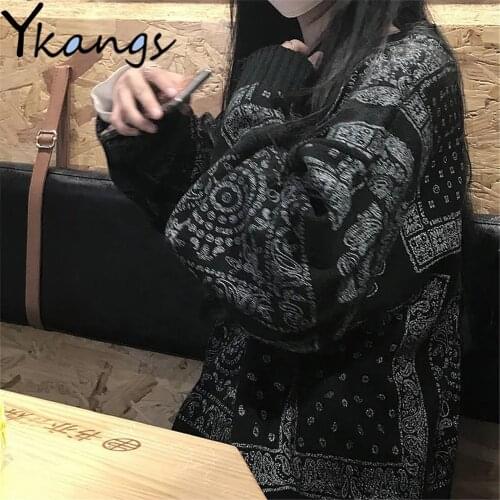 Harajuku Hip Hop Streetwear Korean Style Trend Oversized Loose Design Printing Pullover Vintage Long Sleeve High Street Clothing