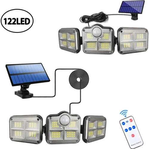 122LED Solar Light Outdoor Garden Solar Lights 3 Head 270° Wide Angle Waterproof Solar Lamp For Yard Garden Wall Remote Control