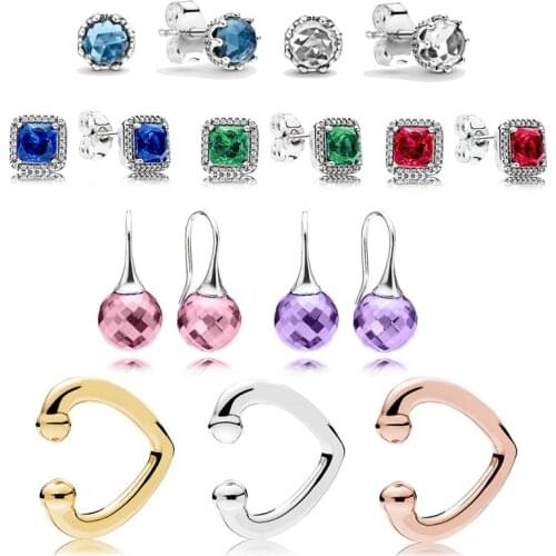 925 Sterling Silver Rose Golden Open Heart Ear Cuff Frosted Droplets Timeless Elegance pandora Earrings For Women Jewelry Gift