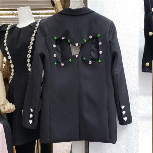 Blazer 2021 Autumn New Korean Fashion Exquisite Back Hollow Bow Rhinestone Long Sleeve Suit Coat Lady Chic Top
