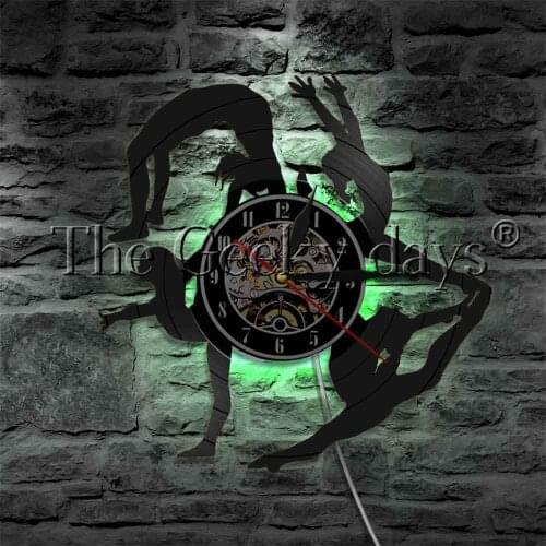 Female Gymnast Design Silhouette Wall Light Vinyl Record Wall Clock Dance Gymnastics Girl Wall Art Decorative Lighting