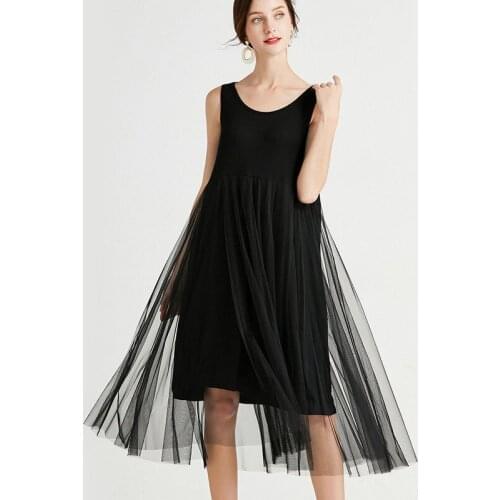 Women dress summer 2021new long fit for party outer wear robe gauzy bottoming dresses lace inner match vest modal for women