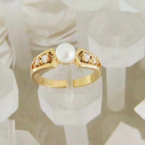 MIN ORDER 10$ CAN MIX DESIGN / LADY - YELLOW GOLD GP WEDDING BAND RING PEARL CLEAR ZIRCON STONE RING SZ 7 8 9 /GREAT GIFT