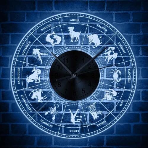 Zodiac Symbols LED Acrylic Wall Clock 12 Constellations Astrology Chic Multi-Color Home Decor Vivid Horoscope Icons Wall Watch