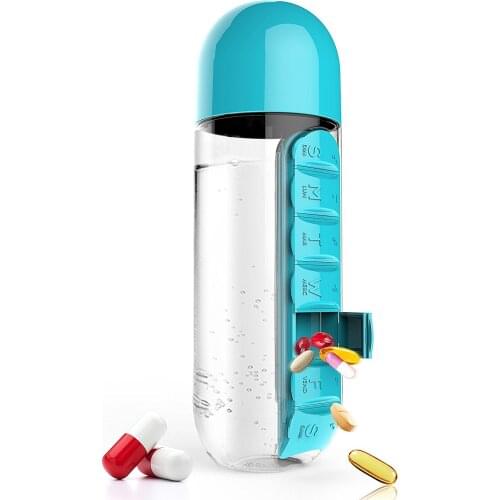 600ML Plastic Pill Organizer Bottle Portable Travel Drinking Bottles