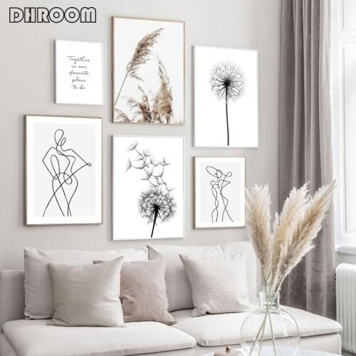 Abstract Line Art Figure Poster Dandelion Canvas Print Painting Grass Wall Art Nordic Minimalist Pictures for Living Room Decor