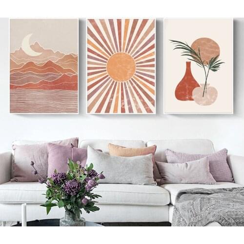Abstract Sun Moon Poster Minimalist Line Art Canvas Painting Boho Art Print Seascape Wall Picture For Living Room Home Décor