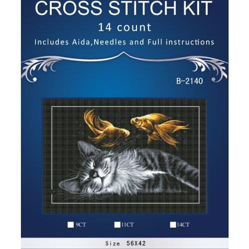 FREE delivery Top Quality popular counted cross stitch kit dream, kitty cat and fish, cat dream of fish