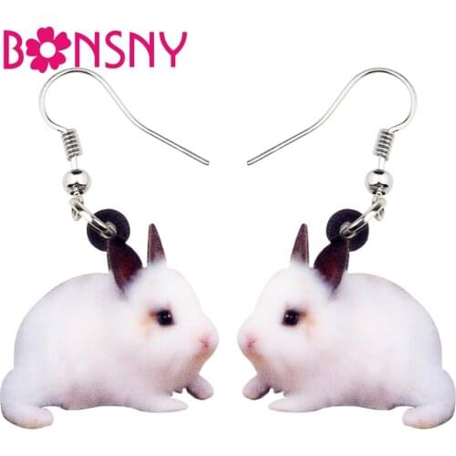 Bonsny Acrylic Easter Hare Rabbit Bunny Earrings Big Dangle Drop Novelty Animal Jewelry For Women Girls Ladies Teens Wholesale