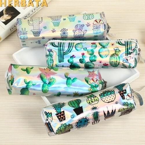 Hot cartoon cactus laser pencil case Multifunction Storage square pen bag student stationery school supplies storage Cartuchera