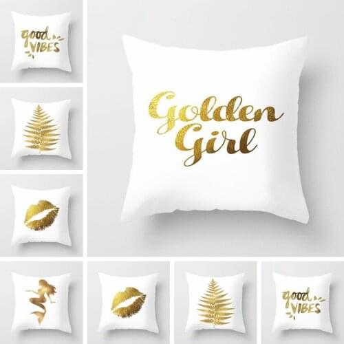 Fuwatacchi Mermaid Big Lips Decorative Pillowcases Golden Gill Words Printed Cushion Cover For Home Sofa Car White Pillow Cover