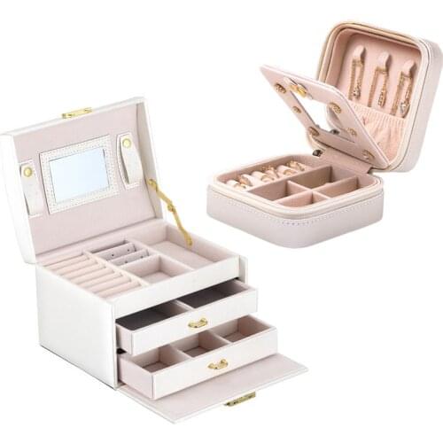 Kawaii storageWooden Jewelry Box Korea Fresh Hand Jewelry with Lock Storage Earrings Box Multi-Layer Dressing Case jewelry box