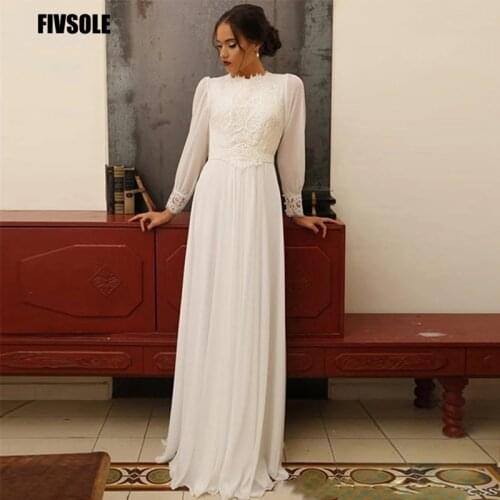 Elegant Chiffon Wedding Dresses Boho Long Sleeves Floor Length A-line Vintage Bridal Gowns Vestido De Noiva White Ivory Custom