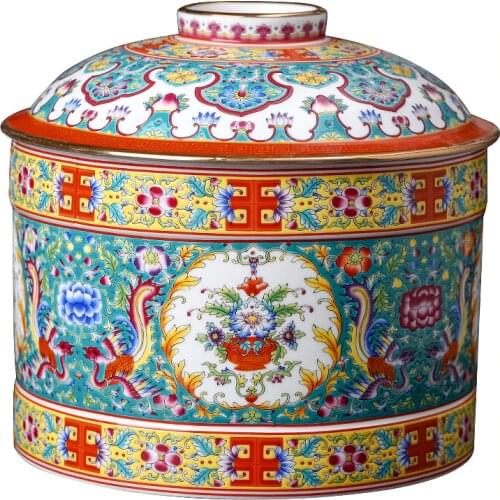 Jingdezhen Enamel Ceramic Big Tea Jar Pot Tea Cake Jar Sealed and moisture-proof Large Storage Tank