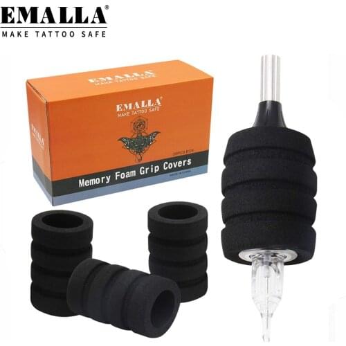 EMALLA 20PCS/Box Black Tattoo Grip Covers 22mm Disposable Tattoo Grip Handle Cover Tattoo Bandages Stainless Steel Tattoo Grip