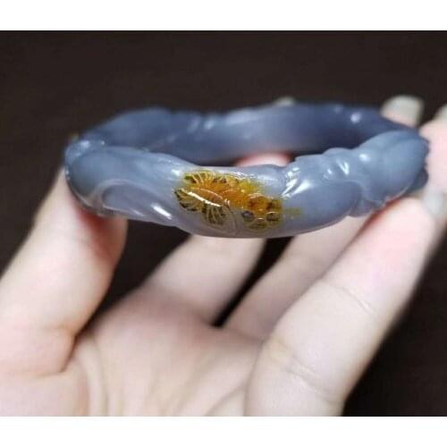 H4#Qinghai material and Tianyu jade purple jade belt leather rattan bracelet