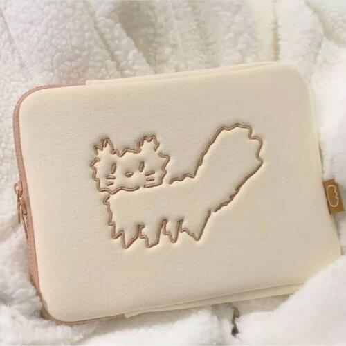 Korean Embroidered IPad Tablet Laptop Bag 11 13 15 Inch Cute Cartoon Cat Ipad Sleeve Case Bag for Girl Air Pro 13 15 Laptop Case