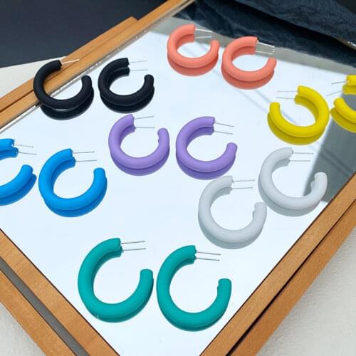 3.5cm 6.5cm Colorful Neon Hoops Earrings Big Circle Ear Buckles Minimalist Jewelry Women pendientes plata Fashion Jewelry