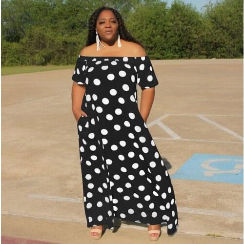 VAZN Summer 2021 Chiffon Polka Dot Print Bohemian One-Shoulder Ladies High Street Beach Loose Long Dress With Pocket