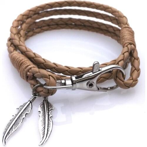 New 2019 Fashion Mens Leather Leaf Bracelets Rock Punk Skeleton Charms Cuff Bracelet Bangles Casual Jewelry Male Accessories