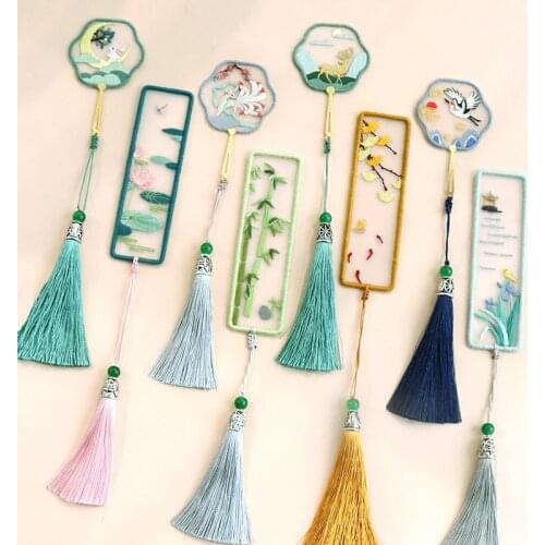 Chinese Flower DIY Bookmark Embroidery Kit with Hoop Needlework Cross Stitch Handmade Craft Sewing Art Set Unfinished Kit