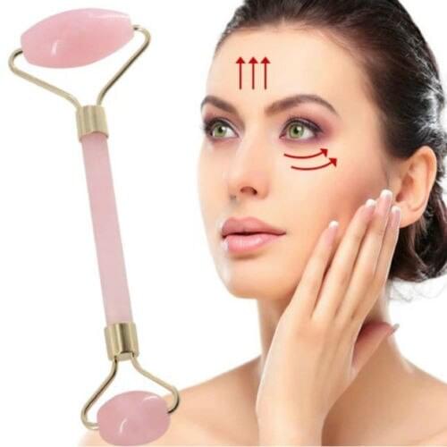 Natural Rose Quartz Crystal Roller Face Massager Facial SPA Jade Healing Reiki
