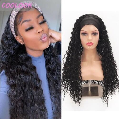 Synthetic Wave Headband Wigs for Black Women Honey Blonde Water Wave Turban Wigs Heat Resistant Loose Wave Golden Wig with Scarf