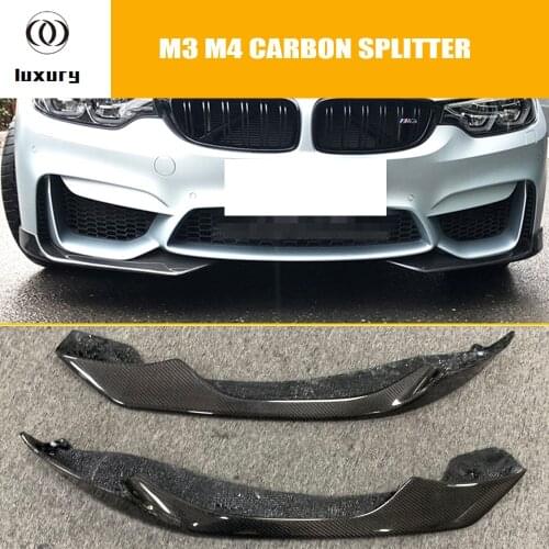 1 Pair M3 M4 Carbon Fiber Front Bumper Side Splitter Apron for BMW F80 M3 F82 F83 M4 Coupe Original M Bumper Only 2012 - 2019
