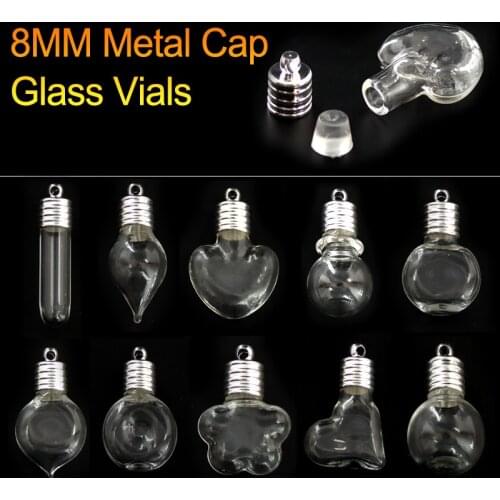 10PCS 8MM Glue Cap Glass Vial Pendant Name on Rice Jewelry Pendant with Name DIY Vials Wishing Glass Bottle Jewelry Finding