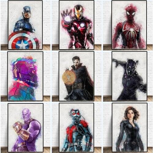 Marvel Poster Superhero Avengers Iron Man Watercolor Canvas Painting Cracked Background Wall Art Decor Pictures for Home Cuadros