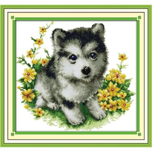 Joy Sunday Siberian husky puppy cross stitch kits counted pattern Printed Chinese embroidery needlework set decorations for home