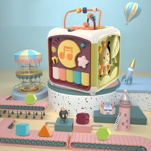 Baby Activity Cube Toddler Toys 7 in 1 Educational Shape Sorter Musical Toy Bead Maze Counting Discovery Toys For Kids Learning
