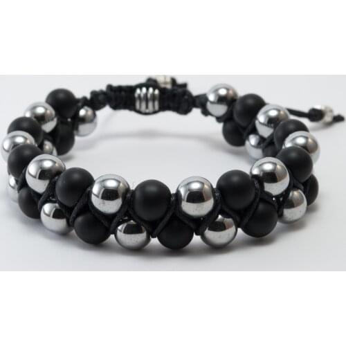 Hematite Onyx Cross Row Knitted adjustable Bracelet