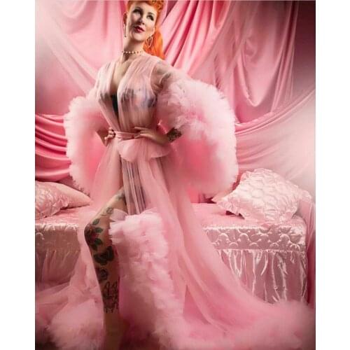 Pink Maternity Dress Tiered Skirts Ruffles Maternity Gown for Photoshoot Boudoir Lingerie Robes Bathrobe Nightwear Babydoll