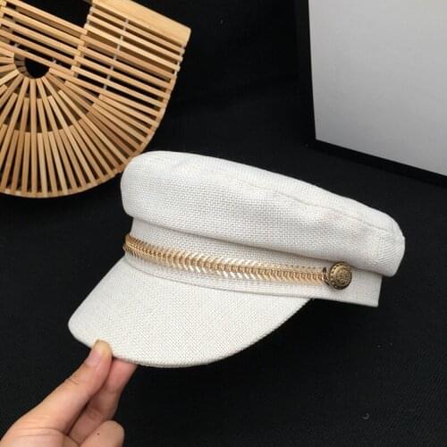 Celebrity with flax female leisure joker French breathable breathable navy hat with straw andchain for women travel cap