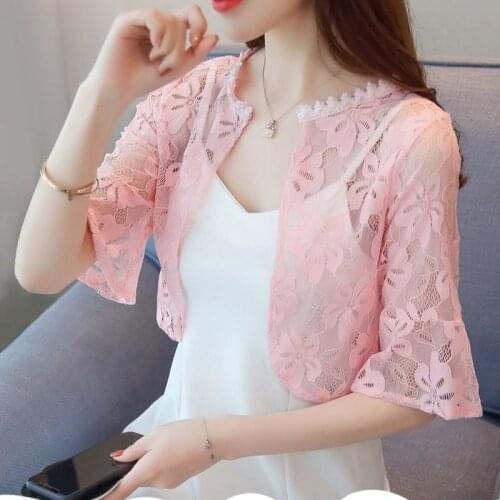 Summer All-match Lace Shawl Jacket Women 2021 Summer New Short Short-sleeve Cardigan UV Air-conditioning Shirt Thin Coat Y994